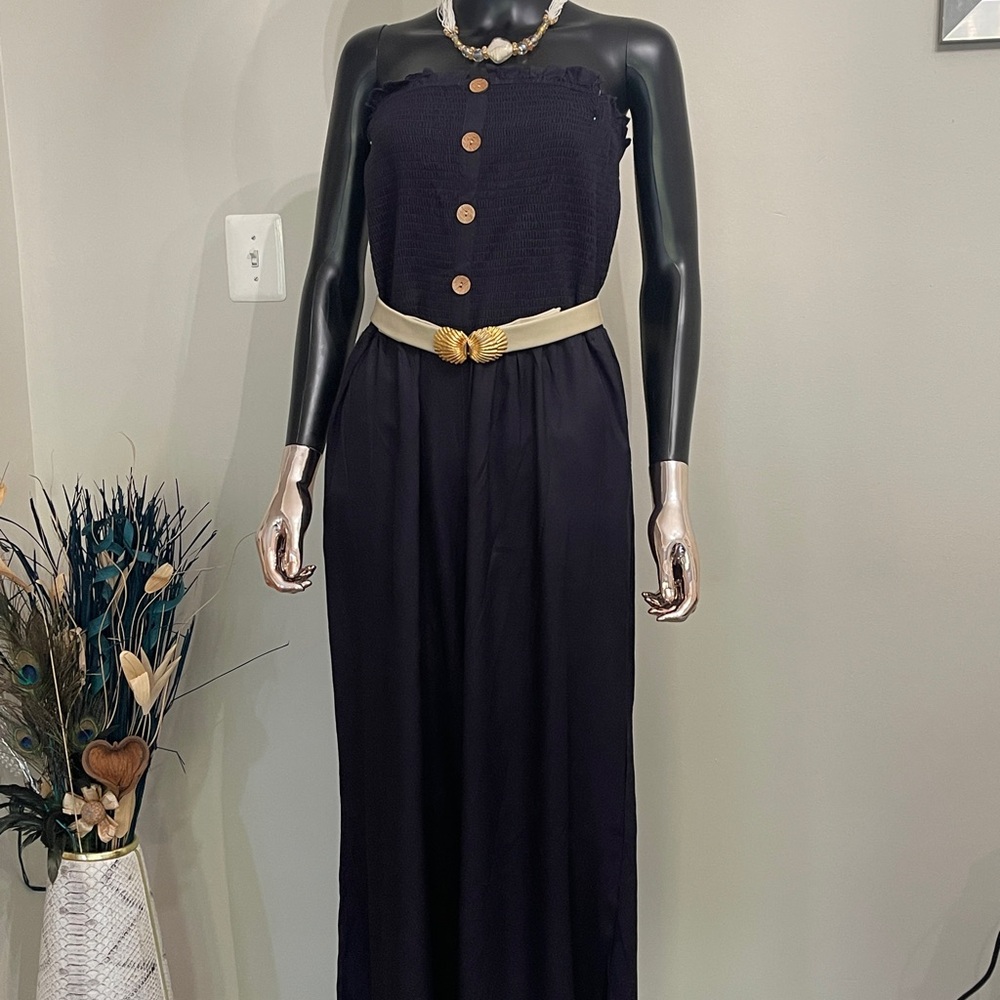 Sophisticated navy blue Jumpsuit with Wide-Leg Silhouette